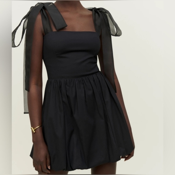 Reformation Dresses & Skirts - Reformation Enza Tie Strap Bubble Hem Minidress In Black